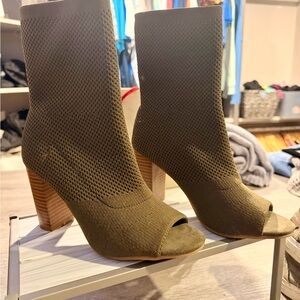 Olive Peep-Toe Ankle Boots